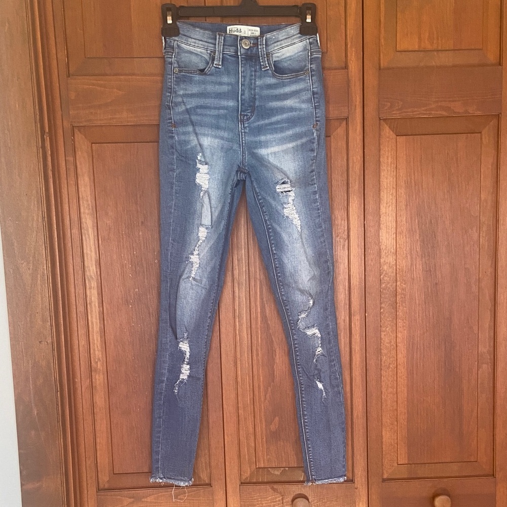 Mudd High Waisted Skinny Jeans - Distressed Blue Size 0
